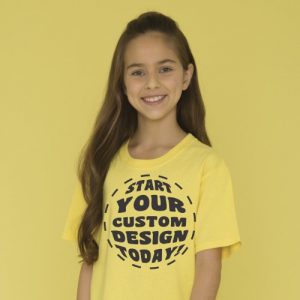 Youth tee in yellow with dtg print