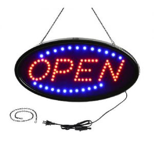 Store open sign with red and blue LED lights