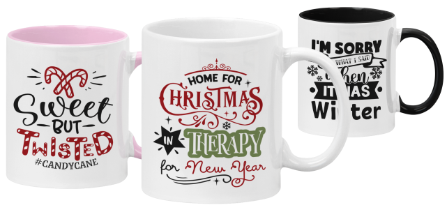 Printed custom mugs in black and pink from Swifty Print