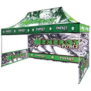 Green Printed Canopy Tent with back and sidewalls.