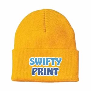 An athletic gold coloured toque featuring the Swifty Print embroidered logo.