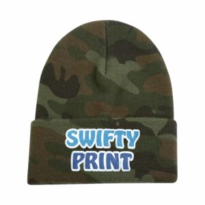 A camo coloured toque featuring the Swifty Print embroidered logo.