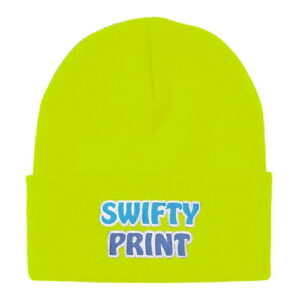 Neon green toque with Swifty Print Logo embroidered on 3 cuff.