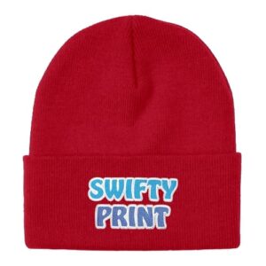 Red toque with Swifty Print Logo embroidered on 3 cuff.