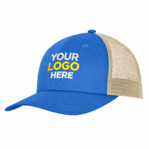 Trucker cap with your logo here embroidered on the front.
