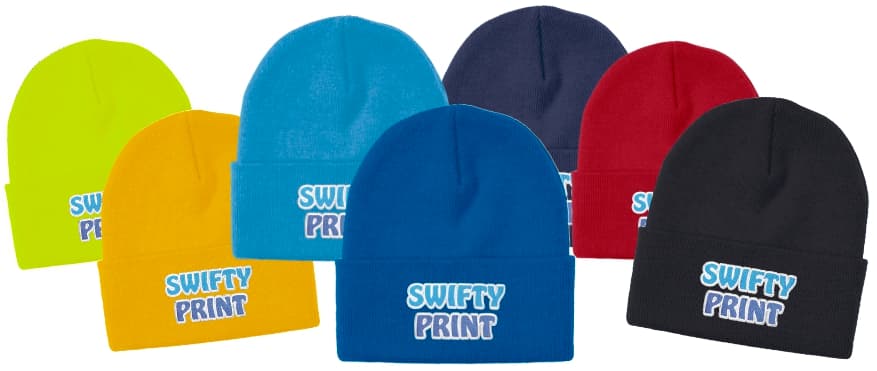 Various colour toques with embroidered Swifty Print logo