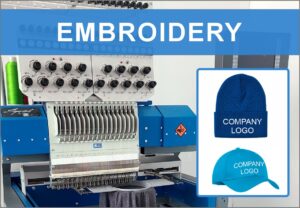 Caps and Toques being embroidered at Swifty Print in Cambridge.